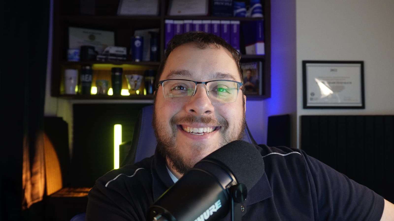 Yehuda recording a podcast episode